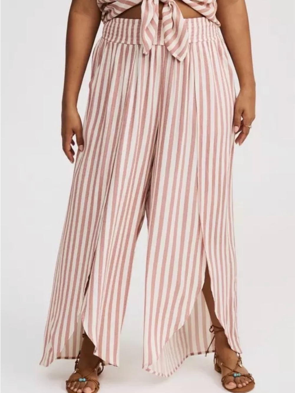 torrid Tan and White Striped Wide-Leg Split-Hem Pants
